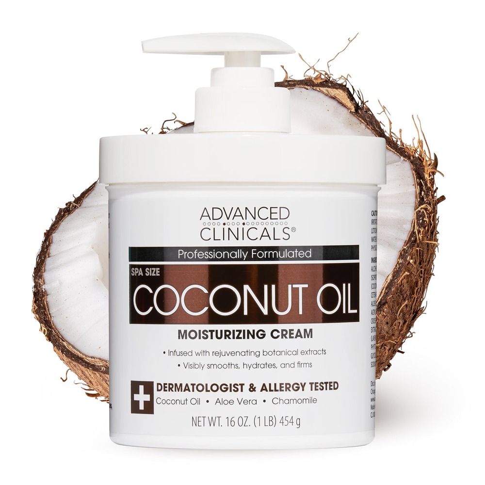 Advanced Clinicals Coconut Oil Moisturizing Cream 16 oz Soothed And Firms Aloe